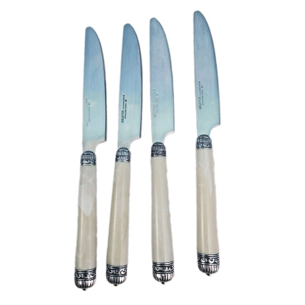 Vintage Hampton Silversmiths Pearlized Acrylic Dinner Knives 196 China Set of 4